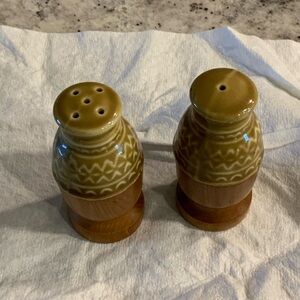 Ceramic and Wood Salt and Pepper Shakers - Brown